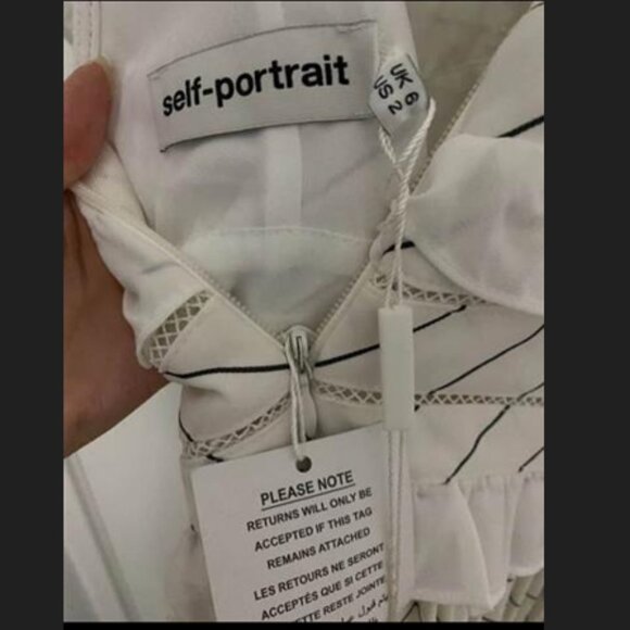 Self Portrait White Black Striped Cut Out Dress Elegant Evening Cocktail US 2 - Picture 5 of 5